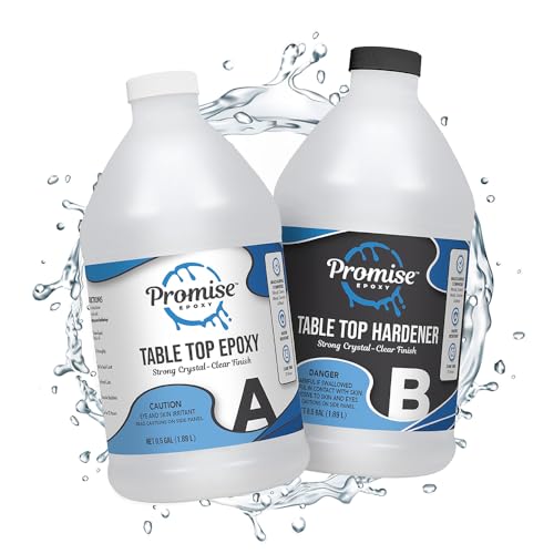 Promise Epoxy Table Top Epoxy Resin Kit 1 Gallon - Crystal Clear, Self Leveling, Food Safe for Bar Top, Coatings, Wood Casting, Jewelry Making, Use with Mica Powder, Silicone Molds, & Alcohol Ink