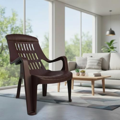 Image of SkyGlamour Supreme Comfy Comfort Relax Plastic Chair with Matt Finish for Garden | Home | Living Room | Balcony | Indoor and Outdoor Use | Color: Brown; Set of 1 Chair