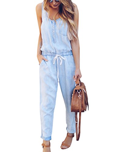 Sexyshine Women's Sleeveless Denim Long Pants Jumpsuit Rompers Overalls Trousers(LB,M)