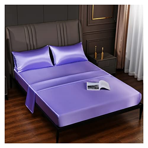 Sabanas Refrescantes Sábana Bajera de Seda con Banda elástica Funda colchón Ajustable Antideslizante for Cama Individual Doble King Queen(Light Purple,Full 138x190x36cm)