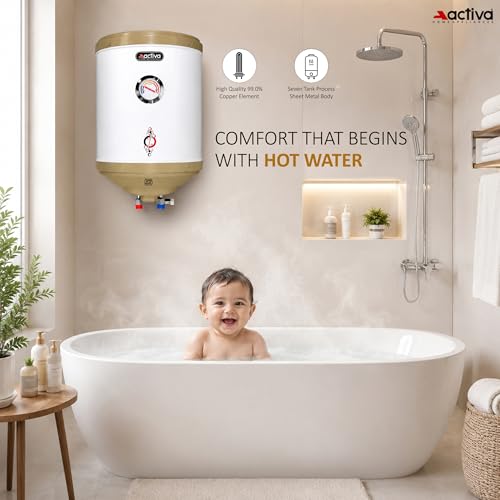 Image of ACTIVA 15L Storage Water Heater | 2kW BEE 5-Star Geyser | SS Tank with Anti-Rust Coating | Temperature Meter | Adjustable Thermostat | Auto Cut-Off Safety | Free Installation Kit | 2-Year Warranty