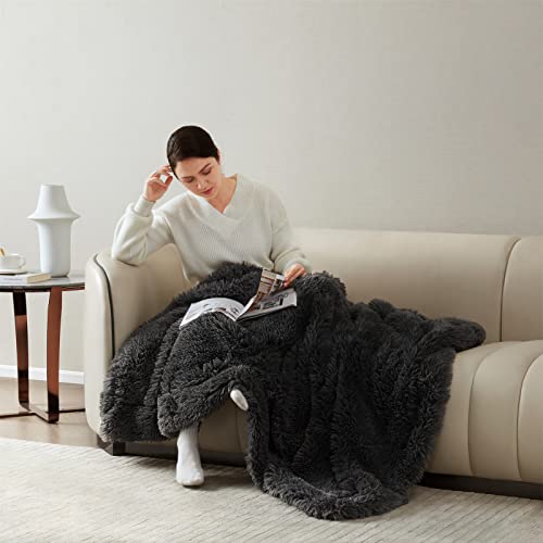 Bedfolks Faux Fur Throw Blanket 650Gsm - Fuzzy Plush Soft Sherpa Fleece Blanket, Fluffy Cozy Throw Blankets For Couch, Sofa, Bed, Dark Grey Thick Comfy Blankets And Throws, 50 X 60 Inches #TOP4