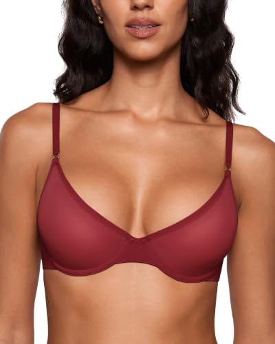 Image of INLYRIC Women's Cosnufy Sheer Balconette Bra Demi Unlined Plunge Mesh See Through Sexy Bras Underwire