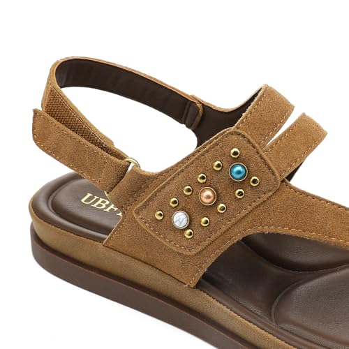 Image of UBFEN Womens Thong Sandals with Toe Loop Heel Strap for Beach | Dressy Casual Flat Flip Flops with Back Strap, Cushioned Footbed for Comfortable Summer Walking