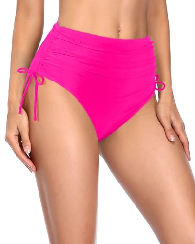 Image of Holipick Women's High Waisted Bikini Bottom | Tummy Control Ruched, Full Bum Coverage, Full Lining, Adjustable Drawstring Tie Side, Swimming, Beach