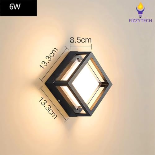 Image of fizzytech 5W LED Square Wall Light, Waterproof Metal Body with Acrylic Cover, Warm White Indoor & Outdoor Wall Lamp for Balcony, Garden & Home, Pack of 2