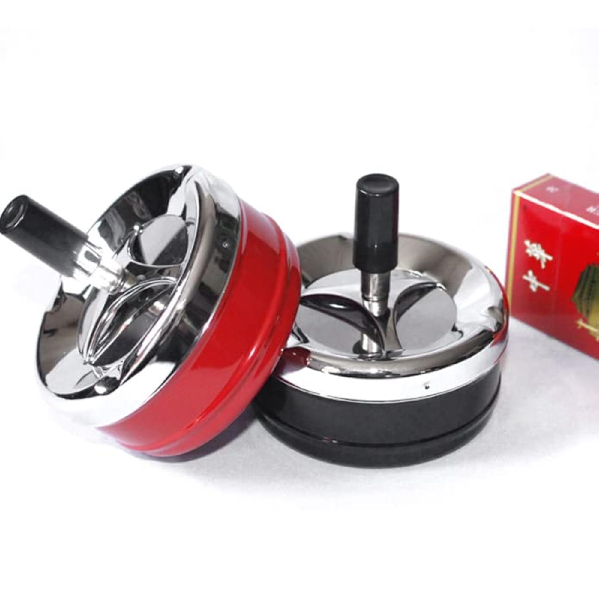 2Pcs Round Push Down Tray Ashtray with Lid