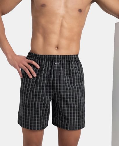 Image of Jockey 1223 Men Super Combed Mercerized Cotton Woven Checkered Boxer Shorts with Side Pocket (Pack of 2, Colors & Prints May Vary)