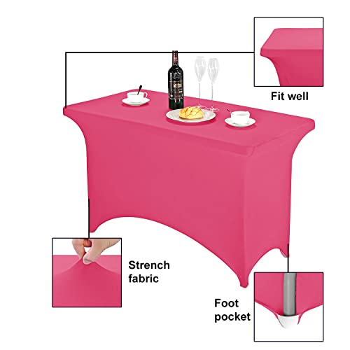 Image of FORLIFE Spandex Table Cover - Fitted 4ft Rectangular Tablecloth, Stretch Patio Table Cover for Wedding, Banquet, Party - Hot Pink