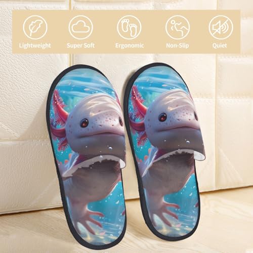 Cute Underwater Axolotl Print House Slippers For Women And Men,Soft Slippers With Memory Foam,Non-Slip Indoor Home Shoes2