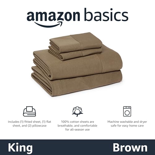Image of Amazon Basics 100% Cotton Jersey Bed Sheet Set, King, Brown, Solid