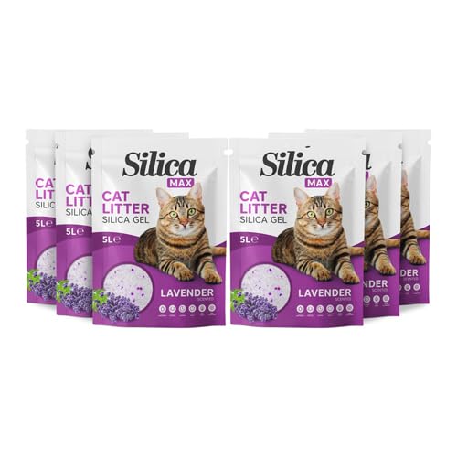 FabFinds Silica Max Cat Litter Antibacterial Gel Non-clumping Long Lasting Odour Control Dust Free Cat Litter 5L (6 Pack Lavender 5L)