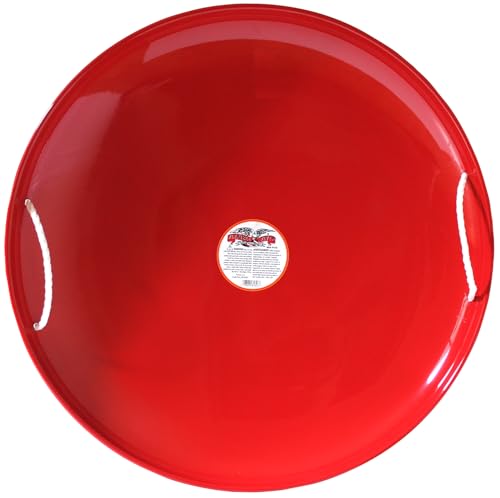 Flexible Flyer Steel Saucer Round Metal Kids Snow Sled Toy with Nylon Rope Handles for Adults and Children Ages 5 Years and Up, Red