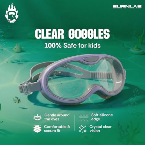 Image of BURNLAB Swimming Goggles for Kids, Clear Vision Pool Goggles for Boys & Girls, Easy Adjustable Strap (Purple)