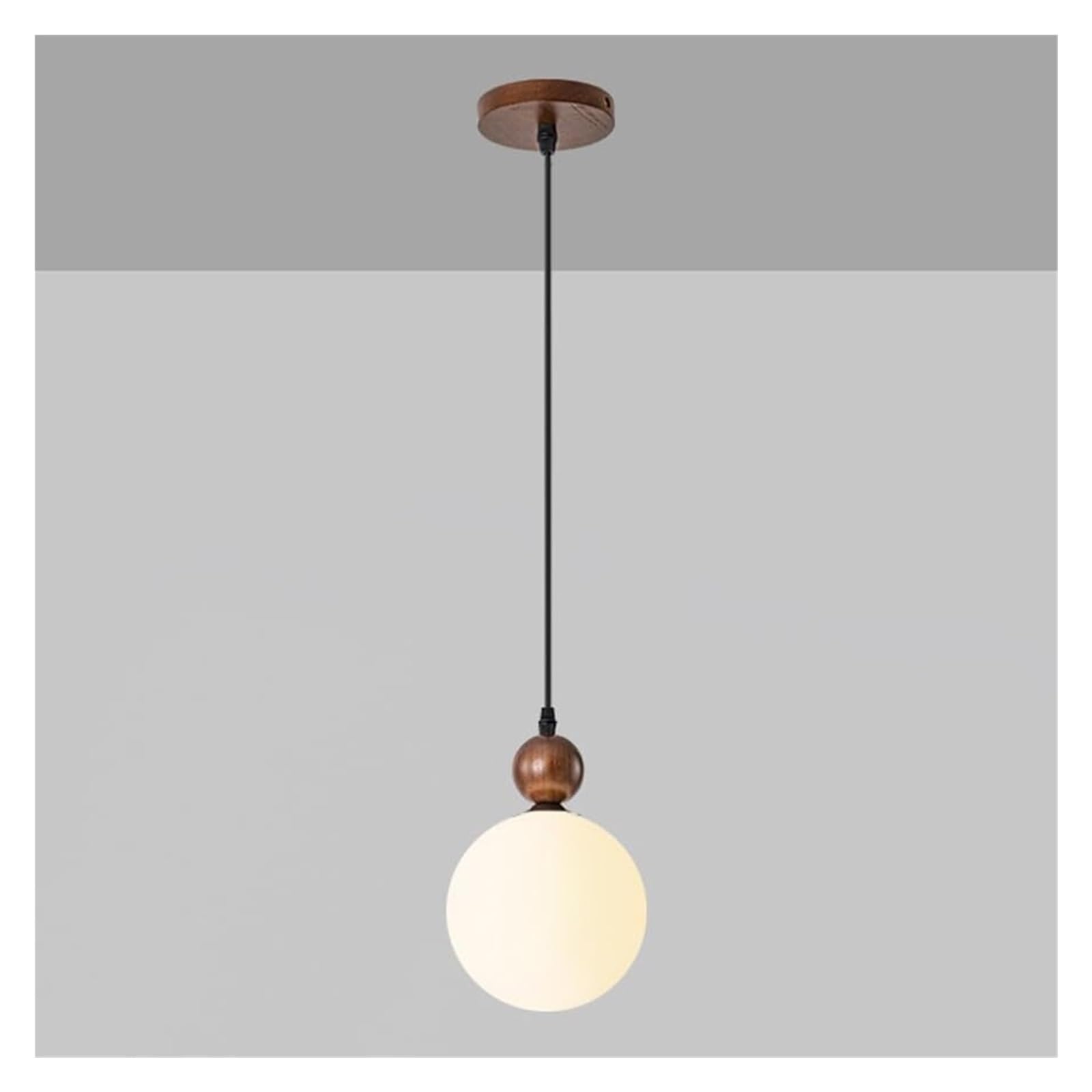 KHUKHU Globe Pendant Light Fixture Mid Century Milk Glass Pendant Light Kitchen Island Moon Hanging Lamp Vintage Farmhouse Wood Chandelier for Dining Room Bedroom Stairwell(Milk Glass)