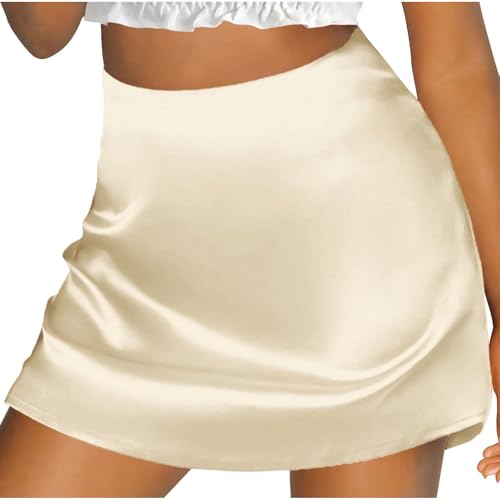 Women's Elegant Silky Satin Mini Skirt High Waist Short Skirt Mini A Line Skirts Summer Fashion Outfits Clothes