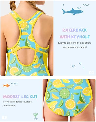 Image of G Gradual Girl's One Piece Swimsuits Racerback Kids Bathing Suit | for Girls 7-16Y, Fully lined for no see-through, Wider straps, UPF 50+, Modest coverage, Swimwear for Swim Team, Beach, Pool