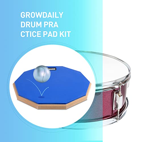 Image of GrowDaily Drum Practice Pad Snare Drum Stand Set 12 In With Blue Double Sided Silent Drum Pad,Drum Dampeners Gel, Drum sticks,Carrying Bag Adjustable Stand(Fits 10''-14'' Drums) (Blue)