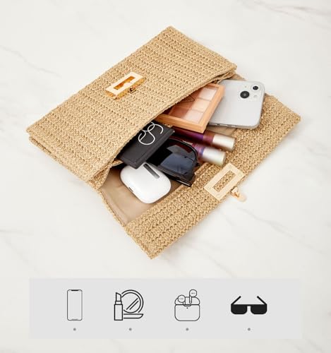 Image of BRYCTSISEN Women Straw Beach Clutch Purse Handbag Summer Elegant Vacation Style Shoulder Bag Crossbody Bag