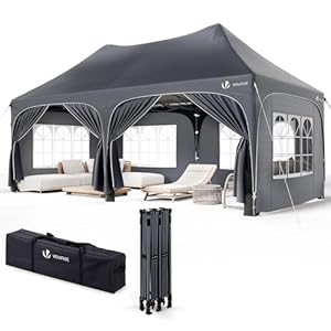 vounot Tuinpaviljoen voor buiten, 3 x 6 m, opvouwbaar, met 6 afneembare wanden en 6 zandzakken, recept, waterdicht en uv-bescherming, voor camping, festival, bruiloft, transporttas, grijs