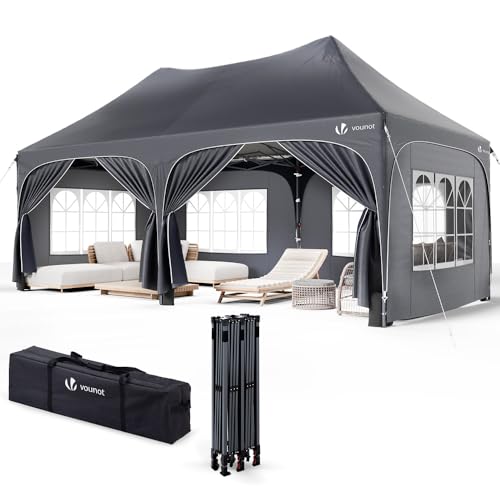 VOUNOT® 3x6m Pavillon Wasserdicht mit 6 Seitenwänden, Faltpavillon Stabil, Partyzelt Winterfest, UV-Schutz 50+, Gartenzelt Faltbar mit 6 Sandsäcken und Tragetasche, Grau