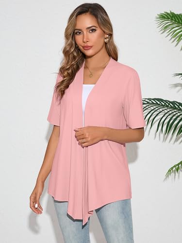 Image of Heymoments Women's Lightweight Open Front Cardigans Short Sleeve Casual Soft Knit Cardigan Sweaters with Pocket S-2XL
