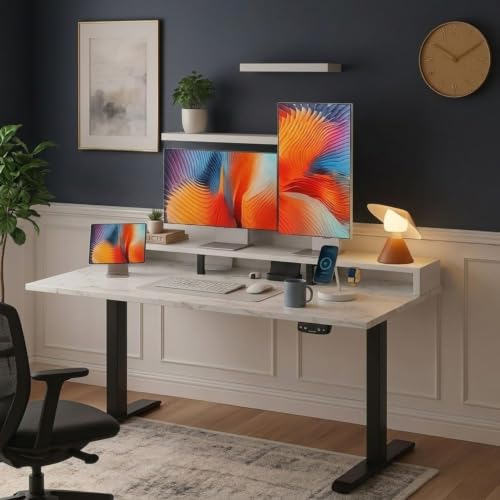 Image of TEKAVO Hirak Height Adjustable Table for Office Work | Electric Standing Table Workstation for Home Office| 60 kg Load Capacity |120L x 60W | WhiteI DIY