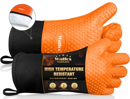 Walfos Silicone Bbq Gloves - Heat Resistant Grilling Gloves, Premium Non-Slip Kitchen Oven Mitt With Protective Cotton Layer Inside cover