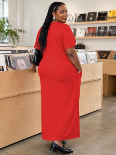 Image of PinkPatty Women's Oversize V Neck Short Sleeve Maxi Dress with Pockets