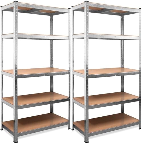 Estantería Metálica Almacenaje 2X Unidades de Acero Galvanizado + 5 Baldas MDF, 180 x 90 x 40cm, Modular, Baldas Ajustables, trastero, Garaje