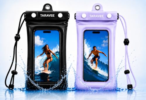 Image of Waterproof Phone Pouch, IPX8 Universal Waterproof Phone Case Dry Bag with Lanyard for iPhone 14 13 12 11 Pro Max XR X XS SE 8 Plus Samsung S23 S22 Ultra S21 S10 S9 (Floating- Black & Violet)