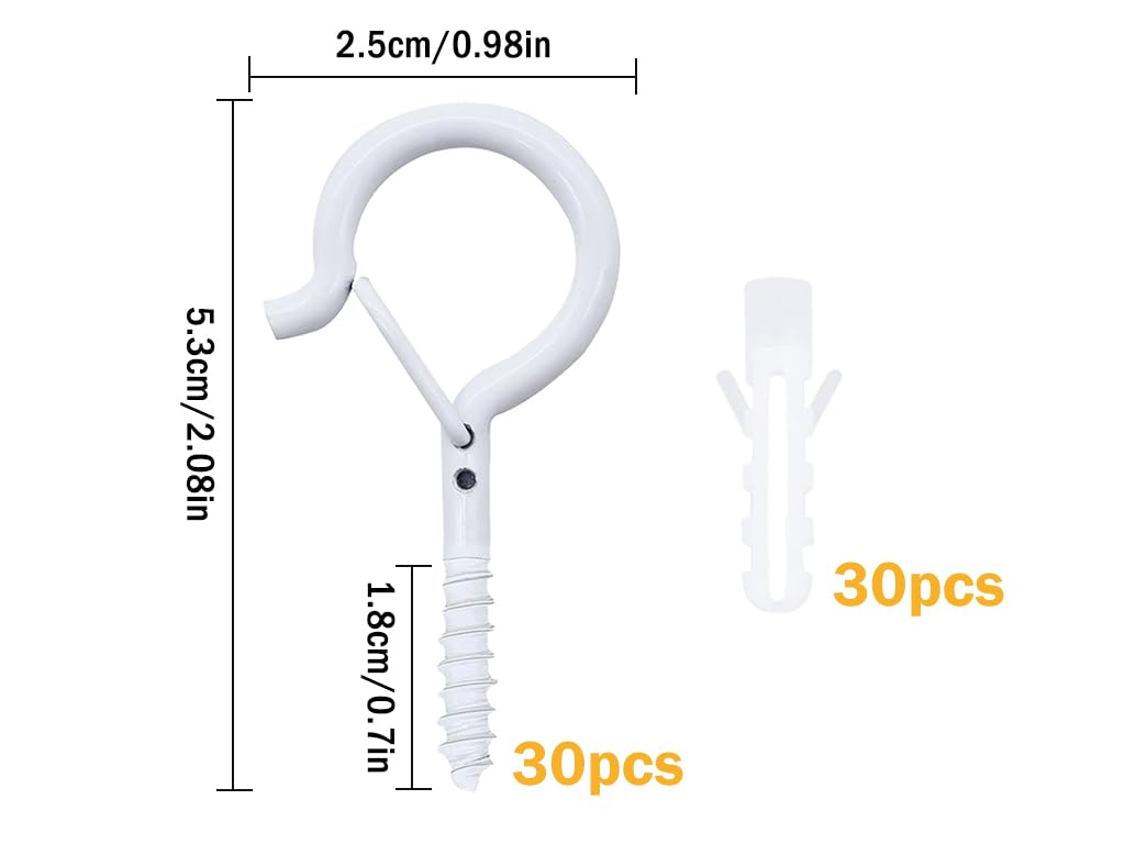 30PCS Ganci Avvitabili Ganci Q-Hanger, Ganci a Vite per Soffitto con Fibbia di sicurezza, Soffitto Chiusura Sicurezza Gancio, Gancio per Vite Acciaio Inossidabile, per Gabbia, Botanica (Bianco)