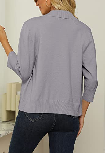 Image of Women's 3 /4 Sleeve Cropped Cardigan Sweater Open Front Short Shrugs Cardigans Lightweight Sweaters
