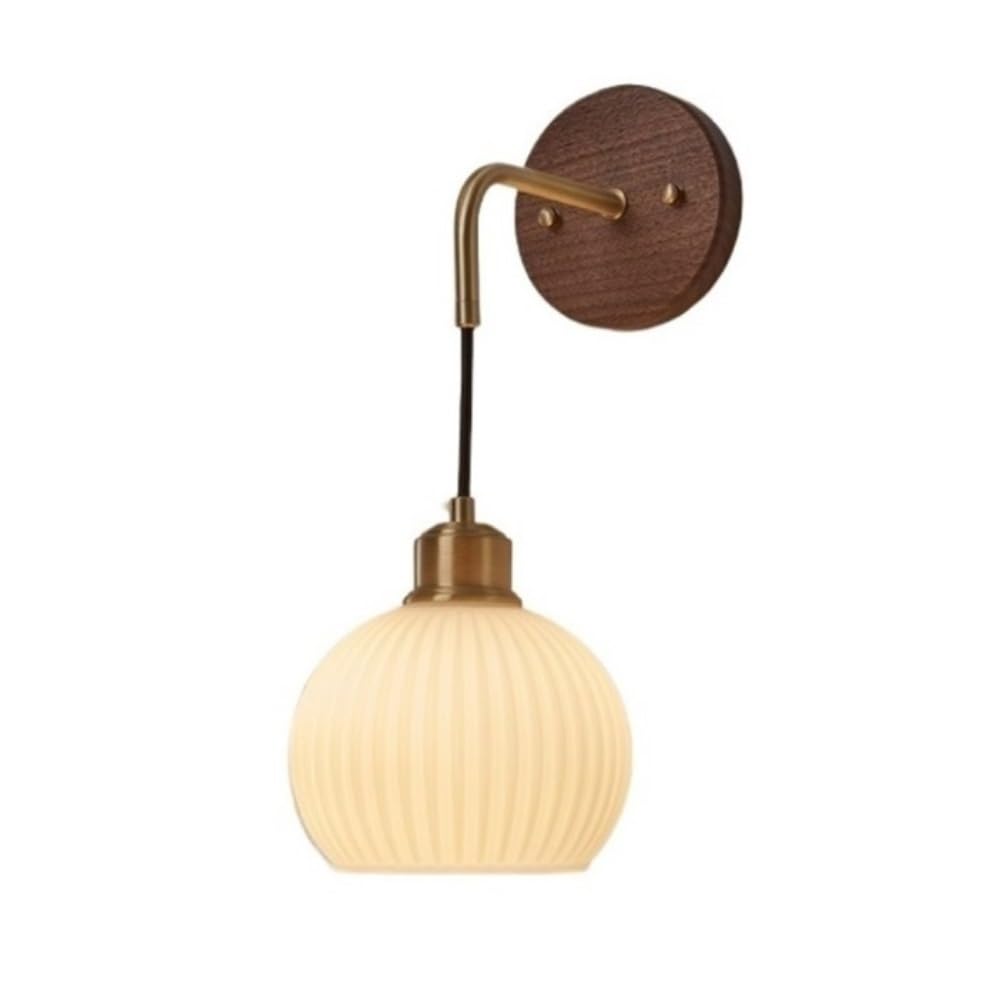 birene Wall Lamp Walnut Base Living Room Corridor Aisle Wall Lights Retro Copper Bedside Lamp
