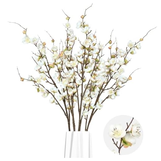 Waipfaru 4 Pcs Faux Cherry Blossom Branches, 36'' Cherry Blossom Tree Decor with Long Stems, Artificial Flowers for Tall Vases Spring Home Decoration (White)