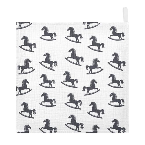 vvfelixl Baby Muslin Washcloths Cartoon Toy Rocking Horse Baby Burp Cloths Cotton Babys Face Towel for Newborn Infants Boys Girls Soft and Absorbent 11.8 X 11.8 in, 3 Pack