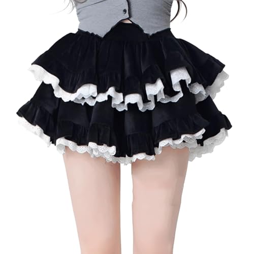 Vhersily 2026 Lolita Minifalda de capas para mujer, color blanco y negro con volantes lindos princesa, vestidos de baile, disfraz de geisha para fiestas, bailes y cosplay, chic y elegante, Negro , M