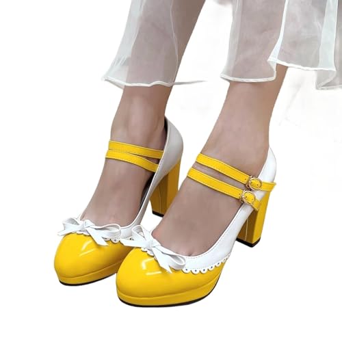 Image of MEOTINA Cute Bow Heels Mary Janes Shoes Women Dress Platform Strappy High Heels Kawaii Shoes