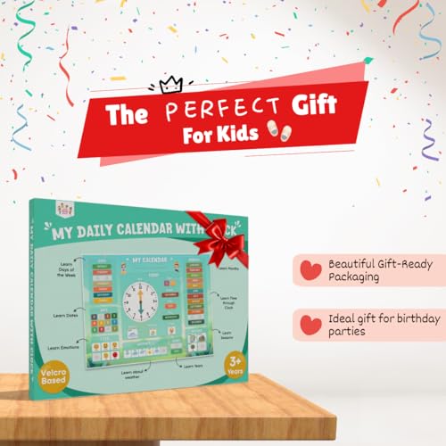 Image of My Daily Calendar & Clock for Kids (Ages 3-7) | Reusable Learning Board with Stickers | Teach Time, Days, Months, Weather & Routines