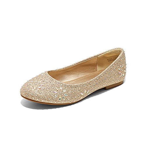 DREAM PAIRS Girls Dress Shoes Slip-on Rhinestone Glitter Ballet Flats for Wedding, Party, Birthday, Prom, Little Kid/Big Kid 9 Toddler Nina-100-gold Glitter