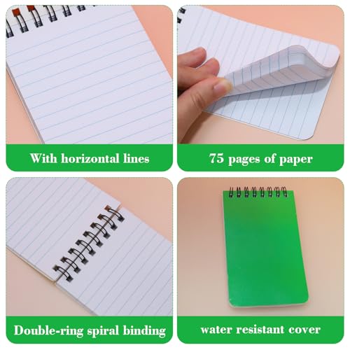 Image of 12 Pack mini Spiral Steno Pads,3x5 Inch Small Pocket Notebooks,75 Sheets /150 Pages College Ruled Lined Note Pads For Kids Adults Outdoor,Home,School,Office (Green)