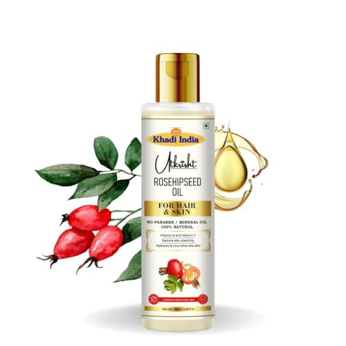 Image of Khadi Rosehip Oil For Skin & Hair 100ml | Pure & Natural Oil for Hair Growth & Nourishing Skincare | Non Sticky, Paraben & Mineral Oil Free | For All Hair Types | Daily Use for Men & Women