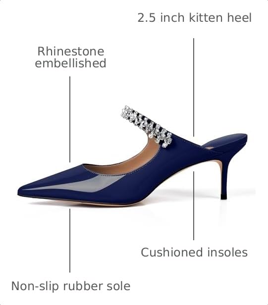 Image of XINIUNIU Heeled Mules for Women Rhinestone Heels Pointed Toe Slip On 2.5 Inch Kitten Stiletto Closed Toe Sandals Dress Wedding Pump Shoes