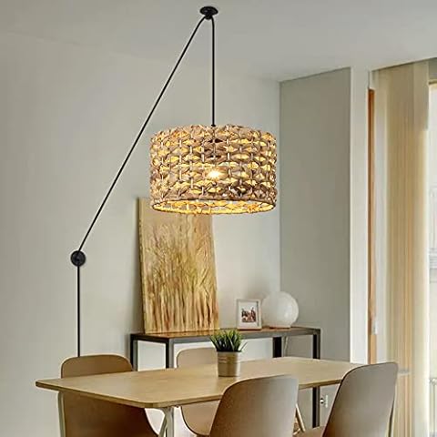 Plug in Cord Bamboo Pendant Light for Kitchen Island, Modern Rattan Ceiling Hanging Wicker Lamp, Basket Chandelier Wall Light Fixture for Living Room Dining Room Restaurant (Large Cylinder Lampshape) Cover