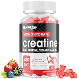 Gominolas de Creatina Monohidratada 5000 mg, Máxima Potencia con L-Taurina, B12 y B6, Potenciador Preentrenamiento Fácil, Más Práctico que el Polvo, Sabor a Bayas, Vegano, 60 Unidad (Paquete de 1)