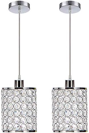 Chrome Crystal Pendant Light, 2 Pack Adjustable Pendant Lighting with Long Cord, Silver Modern Kitchen Island Ceiling Hanging Lights Fixtures for Bar,Dining Room,Living Room,Bedroom