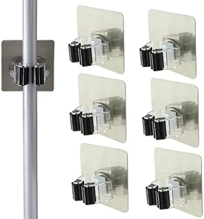 NA 6 Pcs Mop Broom Holder Adhesive Brush Holders No Drilling Cleaning Products Organiser Garden Tool Hanger Storage Wall Racks for Closet Kitchen Garage Bathroom