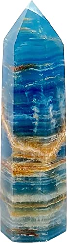 WALLBIG Bleu Onyx Calcite Cristal Naturel Tour De Quartz Baguette De Guérison Pierre Point Prisme À Facettes Sculpté Pierre Figurine Méditation Thérapie Ornement