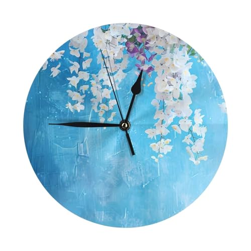 TZTTZT Horloge murale pour décoration de salon - Orchidées suspendues - Bleu - Fonctionnement à piles - Silencieuse - Sans tic-tac - Horloge murale moderne...