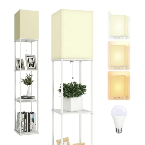 Image of TABEVIO Floor Lamps for Living Room, Standing Shelf Lamp with 9W GLS Bulb, E27 with Color Temperature Control, White